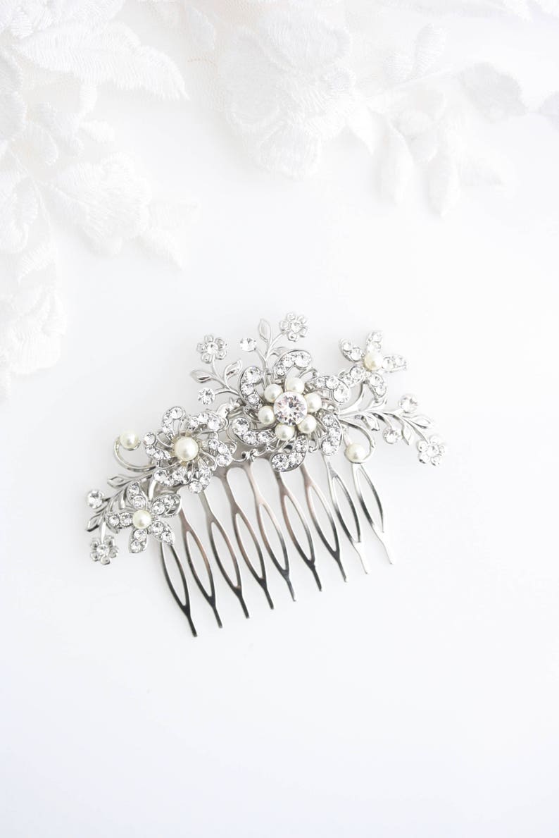 SABINE Bridal Hair Comb Crystal Wedding Comb Flower Side Comb Ivory White Pearl Crystal Rhinestone Wedding Hair Accessories