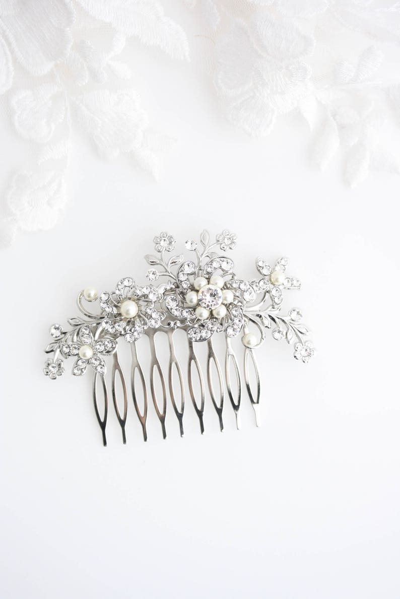SABINE Bridal Hair Comb Crystal Wedding Comb Flower Side Comb Ivory White Pearl Crystal Rhinestone Wedding Hair Accessories