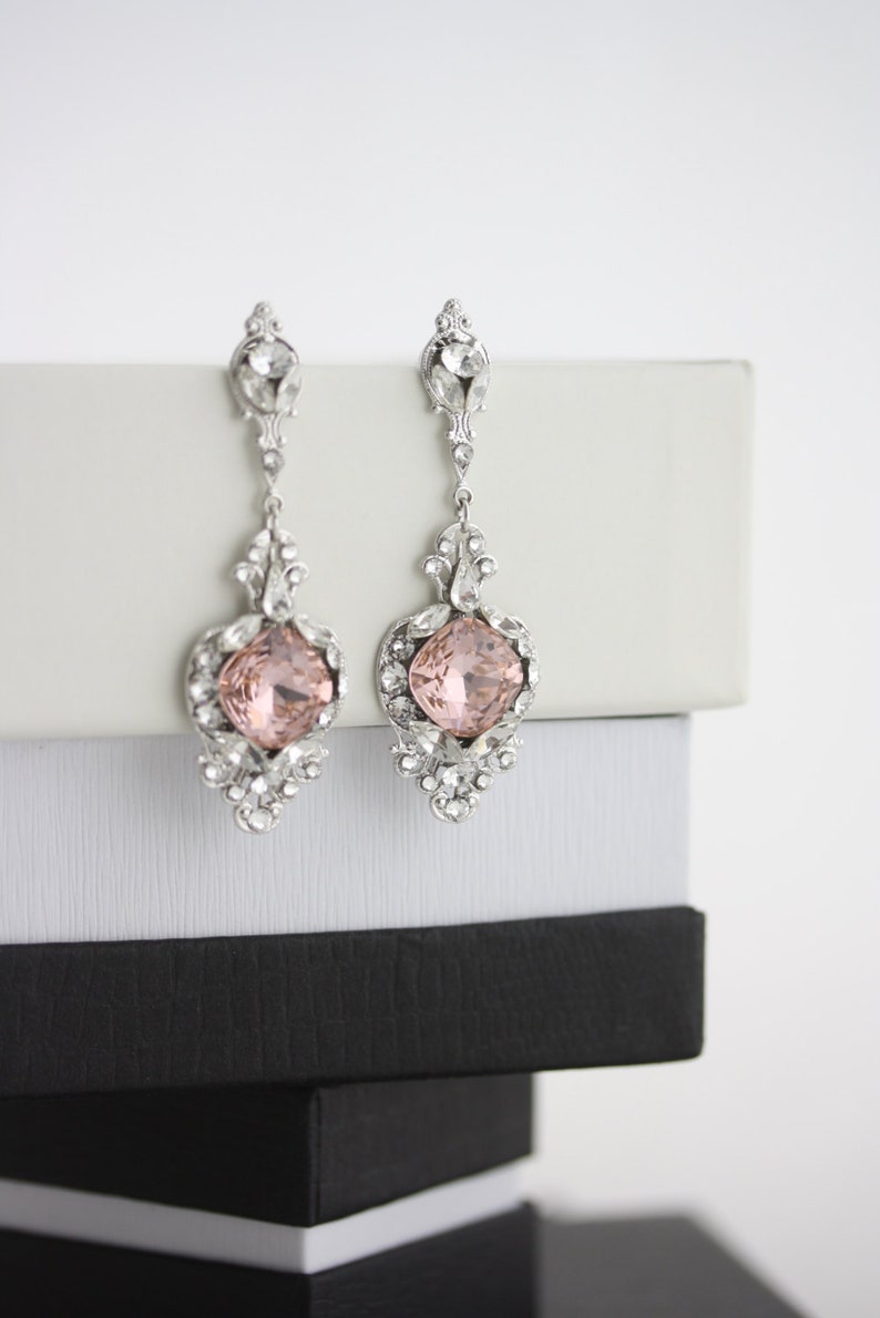 Blush Pink Wedding Earrings Crystal Bridal Earrings Vintage Etsy