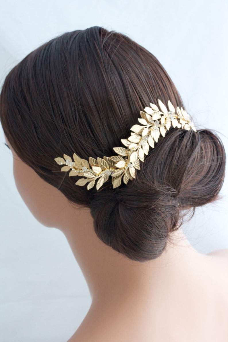 Grecian Headpiece Wedding Hair comb Gold Leaf Hair Vine Matt Etsy