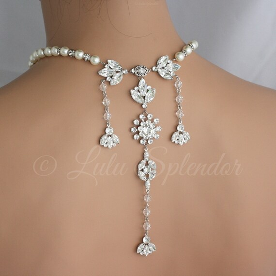 Backdrop Wedding Necklace Crystal Bridal Back Drop Necklace Etsy