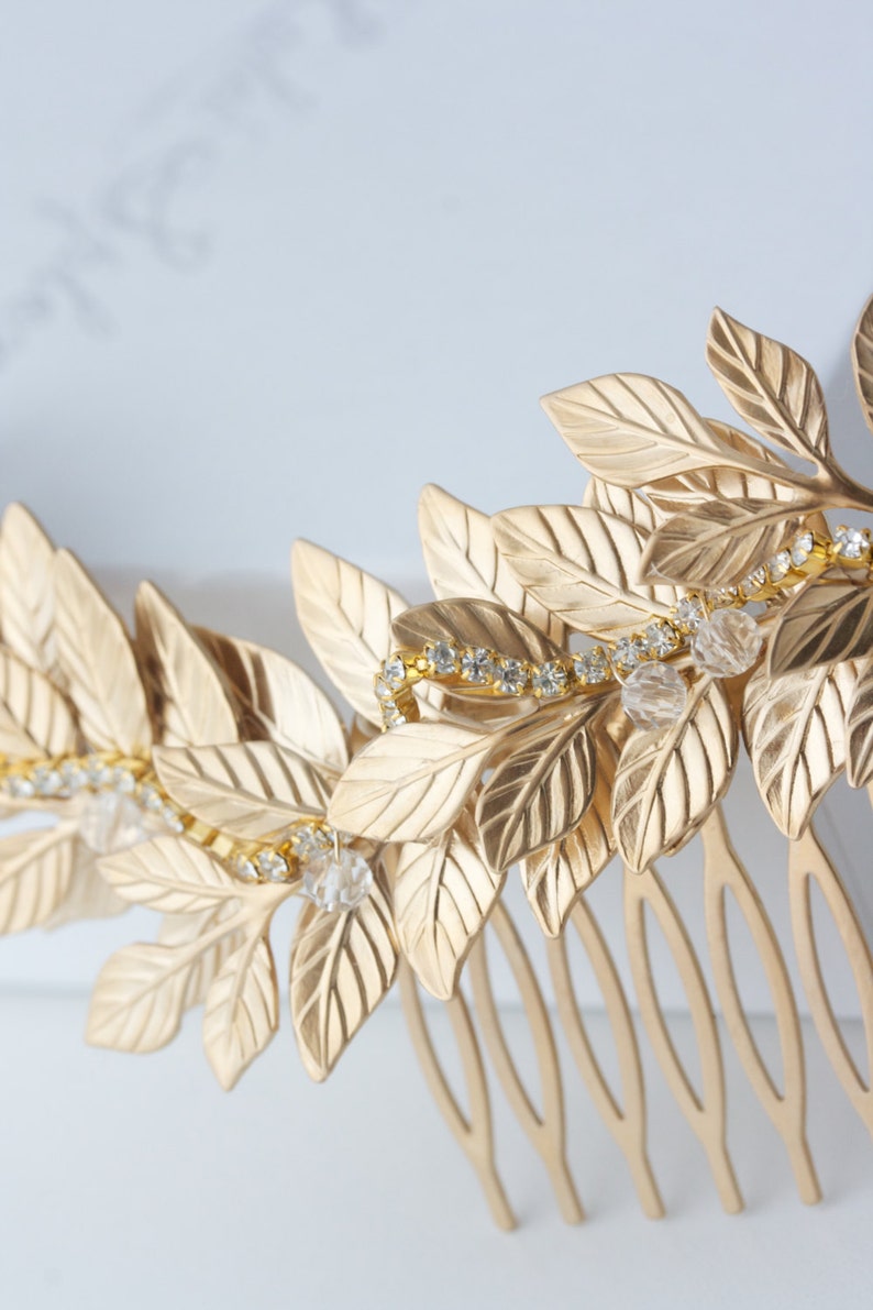 Grecian Headpiece Wedding Hair comb Gold Leaf Hair Vine Matt Etsy