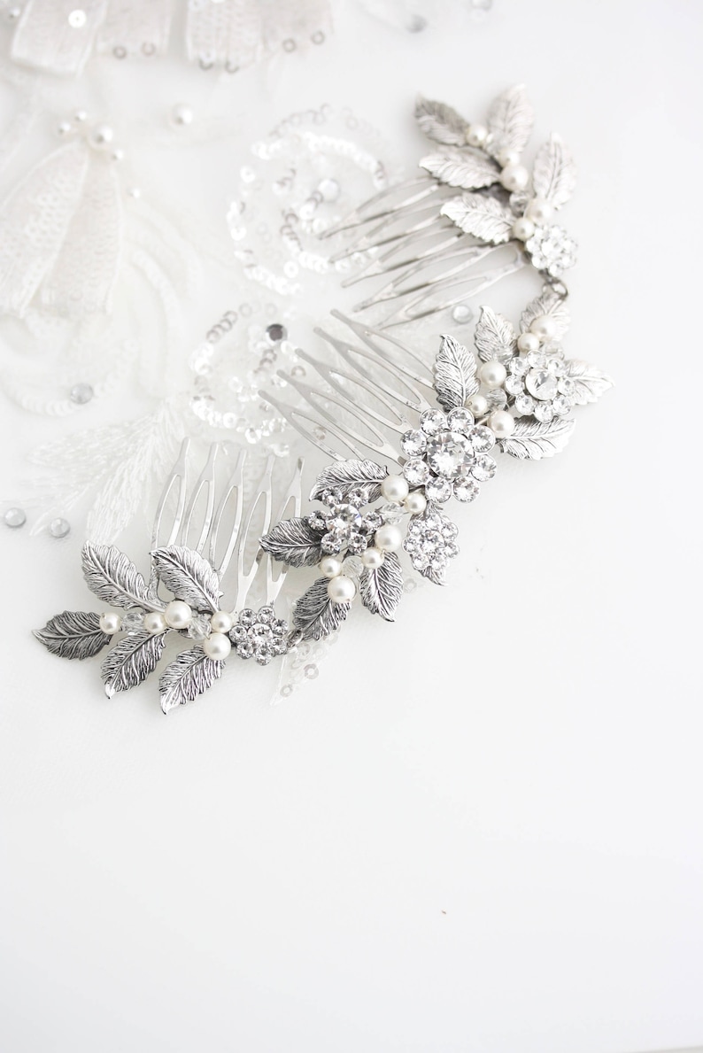 Antique Silver Wedding Hair Accessory Leaf Hair Vine Headpiece Bridal Hair Comb Bridal Hair Accessory Vintage Rustic Weddings STACEY