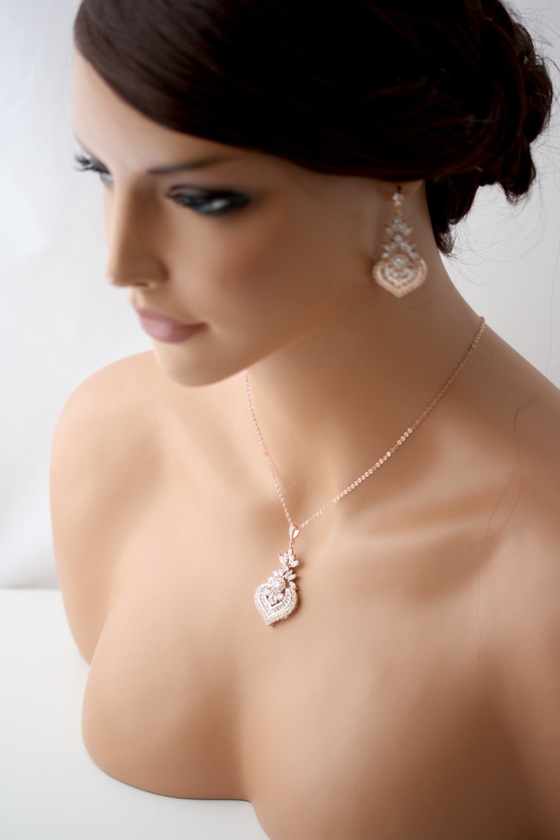 Wedding Jewelry Bridal Jewelry Set Rose Gold Crystal Necklace Crystal Earrings Necklace Wedding Earrings Wedding necklace EVIE Jewelry Set