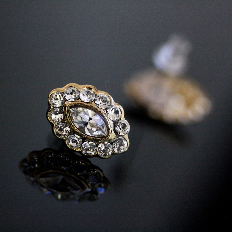 Gold Crystal Studs Small Bridal Earrings Elegant Rhinestone | Etsy