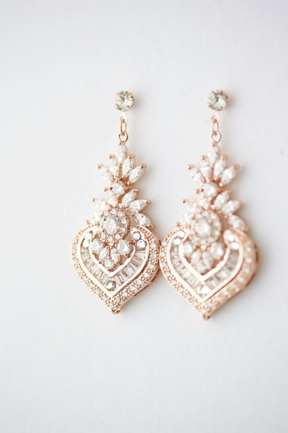 Wedding Earrings Chandelier Bridal Rose Gold Image 0