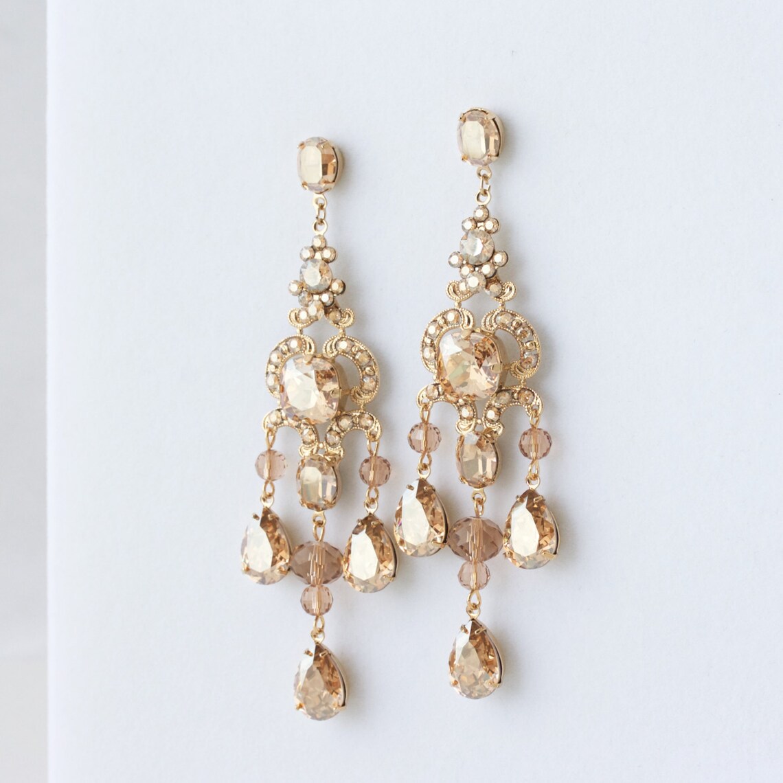 Statement Chandelier Earrings Wedding Earrings Golden Shadow Etsy