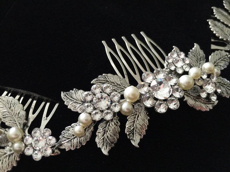 Antique Silver Wedding Hair Accessory Leaf Hair Vine Headpiece Bridal Hair Comb Bridal Hair Accessory Vintage Rustic Weddings STACEY