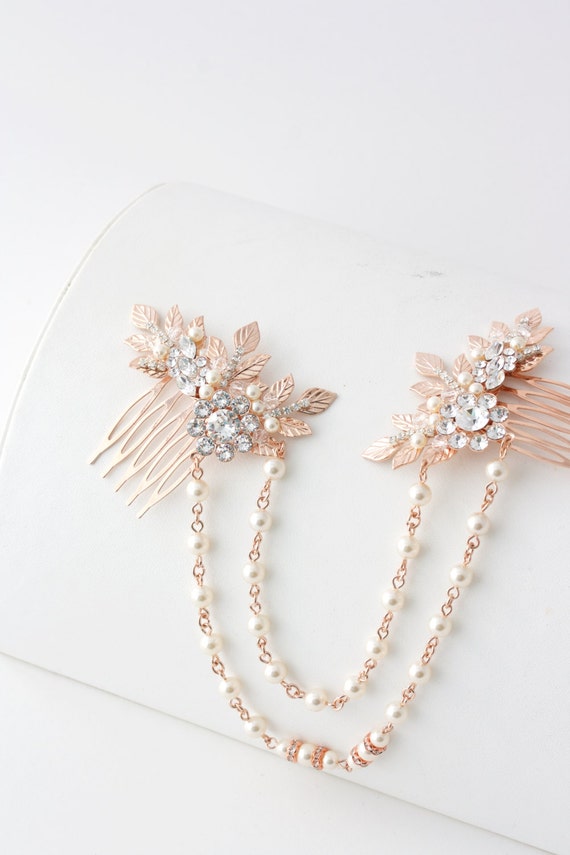 Crystal /& Pearl Cherries Hair Clips UK Seller NEW Beautiful Pair of Rose Gold
