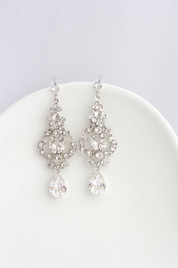 Wedding Earrings Chandelier Vintage Bridal Earrings Crystal | Etsy