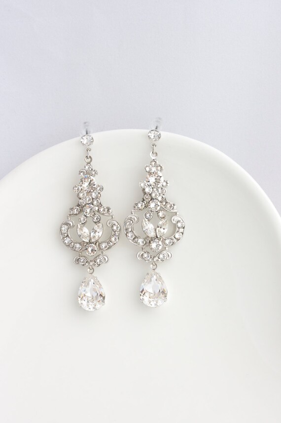 Wedding Earrings Chandelier Vintage Bridal Earrings Crystal | Etsy