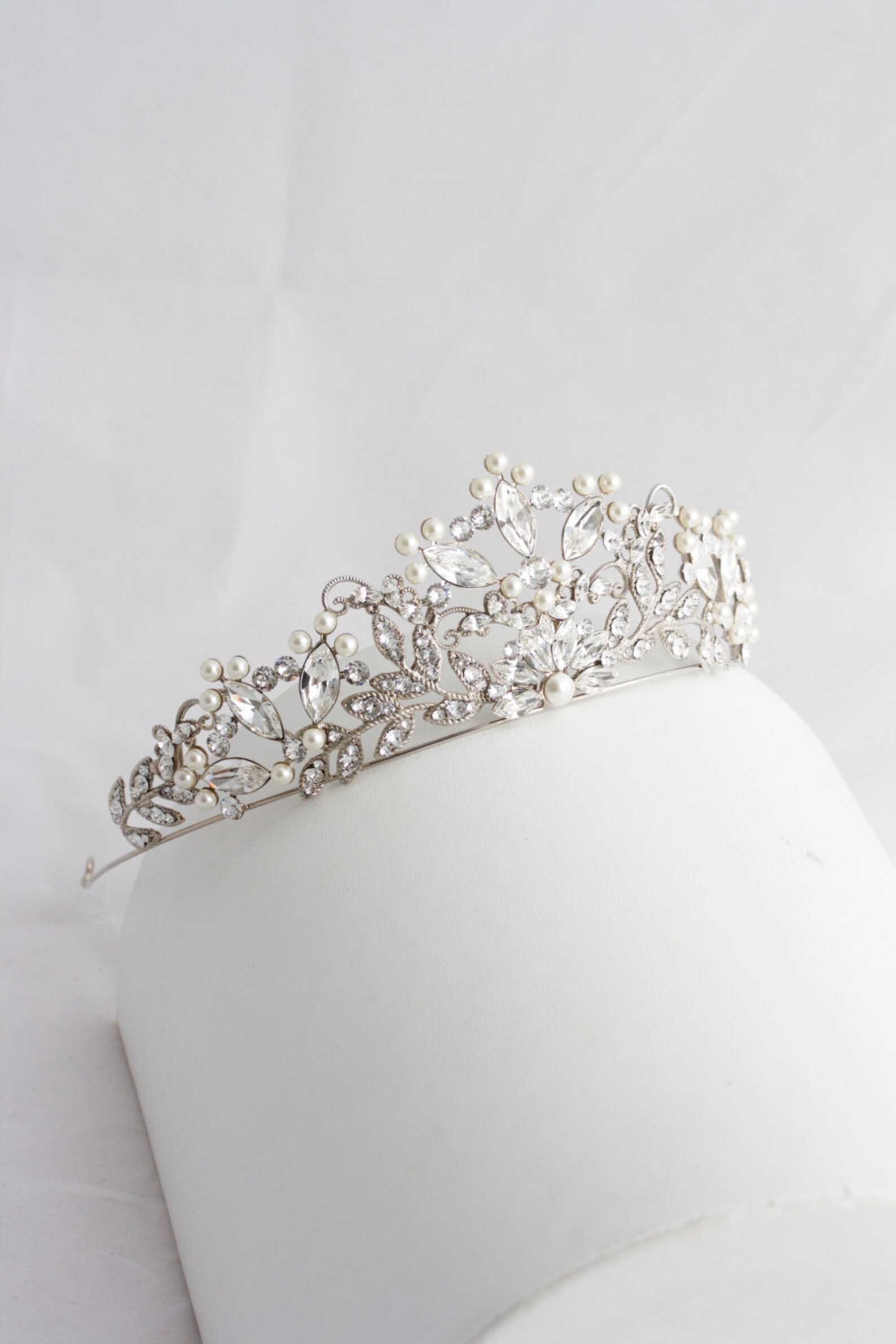 Wedding Tiara Handmade Bridal Crown Pearl Crystal Wedding Etsy