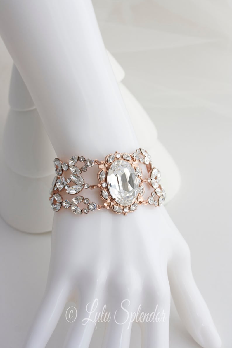 Rose Gold Crystal Bracelet Statement Bridal Bracelet Rose Gold Etsy