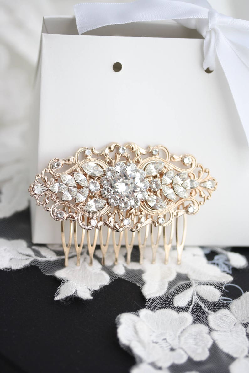 Rose Gold Wedding Hair Comb Art Deco Bridal Hair Accessories Etsy
