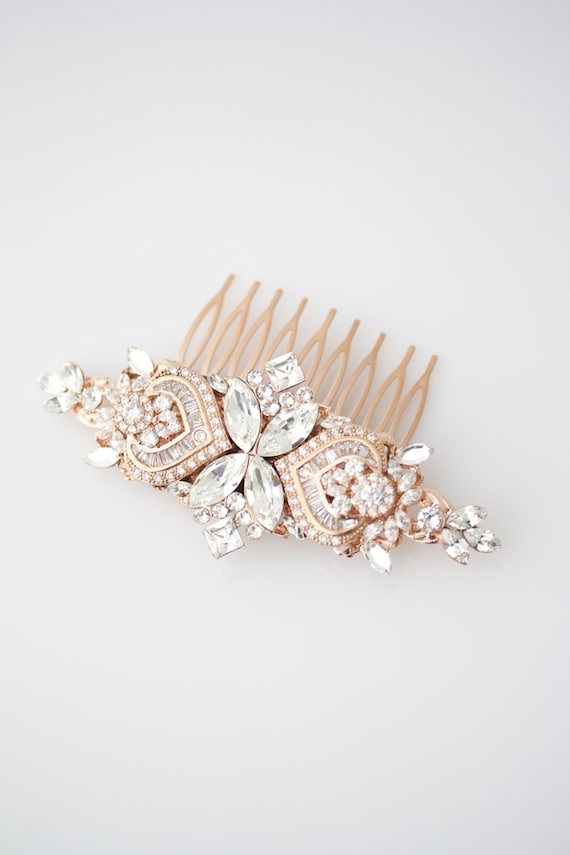 Wedding Hair Accessories Rose Gold Hair Comb Crystal Bridal Etsy