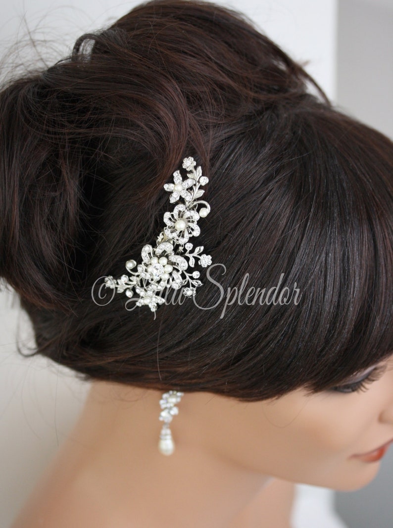 SABINE Bridal Hair Comb Crystal Wedding Comb Flower Side Comb Ivory White Pearl Crystal Rhinestone Wedding Hair Accessories