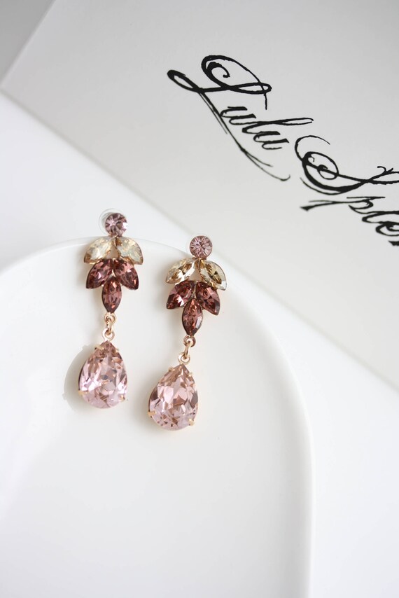 Bridal Earrings Blush Morganite Teardrop Dangle Rose Image 0