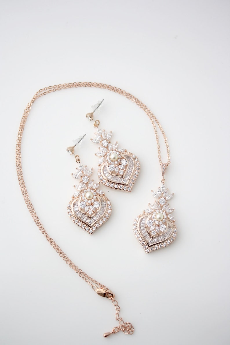 Wedding Jewelry Bridal Jewelry Set Rose Gold Crystal Necklace Crystal Earrings Necklace Wedding Earrings Wedding necklace EVIE Jewelry Set