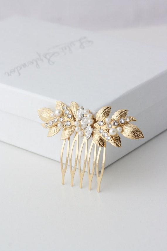 Small Hair Comb Gold Wedding Comb Leaf Comb Bridesmaid Hair Etsy