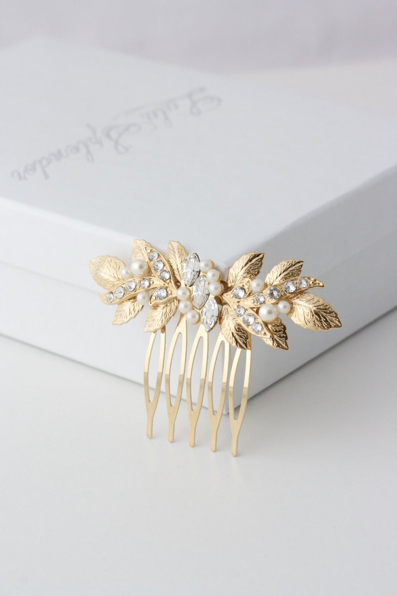 Small Hair Comb Gold Wedding Comb Leaf Comb Bridesmaid Hair Etsy