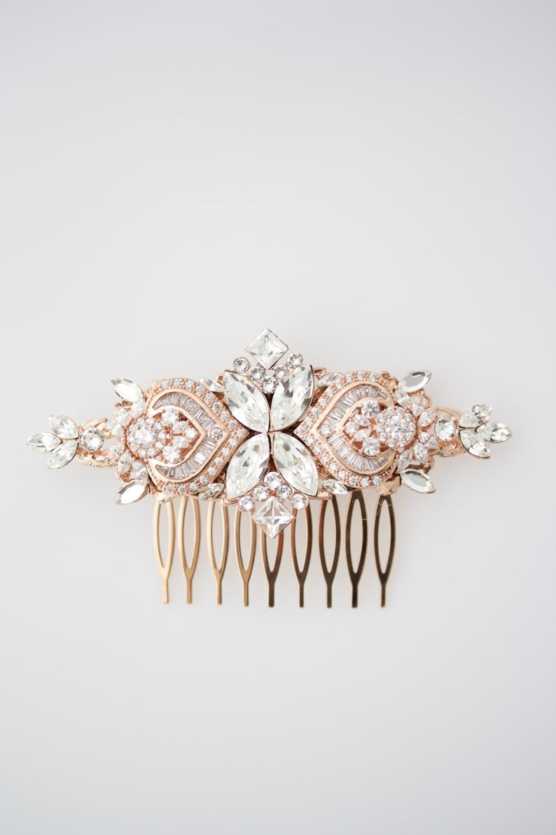 Wedding Hair Accessories Rose Gold Hair Comb Crystal Bridal Etsy