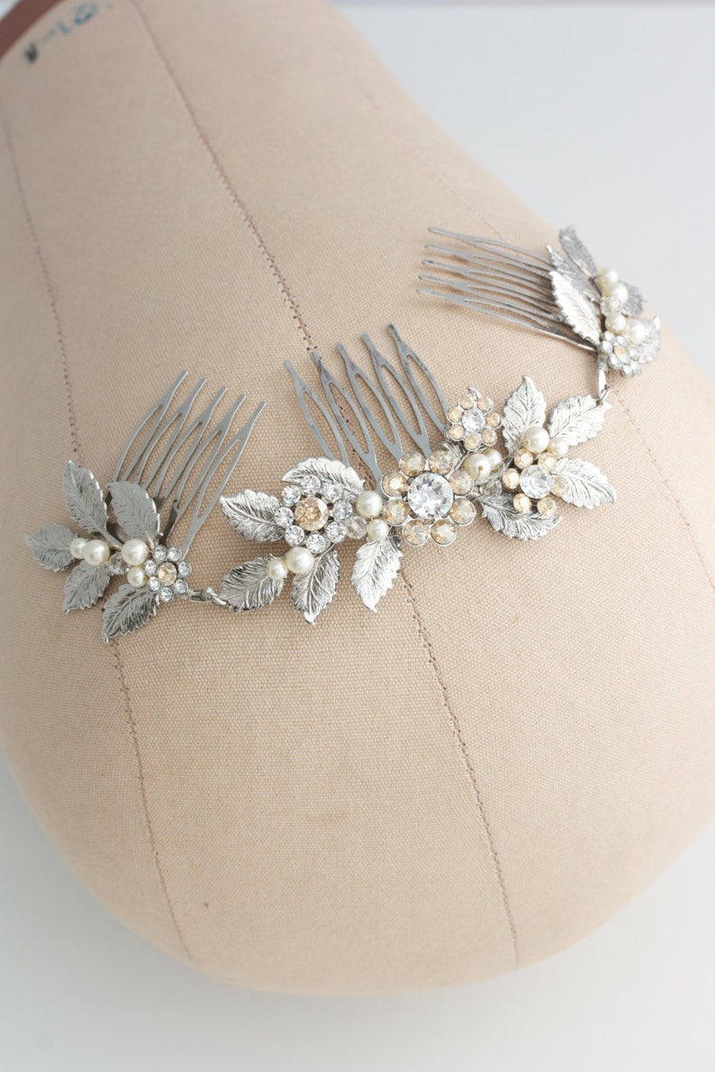 Antique Silver Wedding Hair Accessory Leaf Hair Vine Headpiece Bridal Hair Comb Bridal Hair Accessory Vintage Rustic Weddings STACEY
