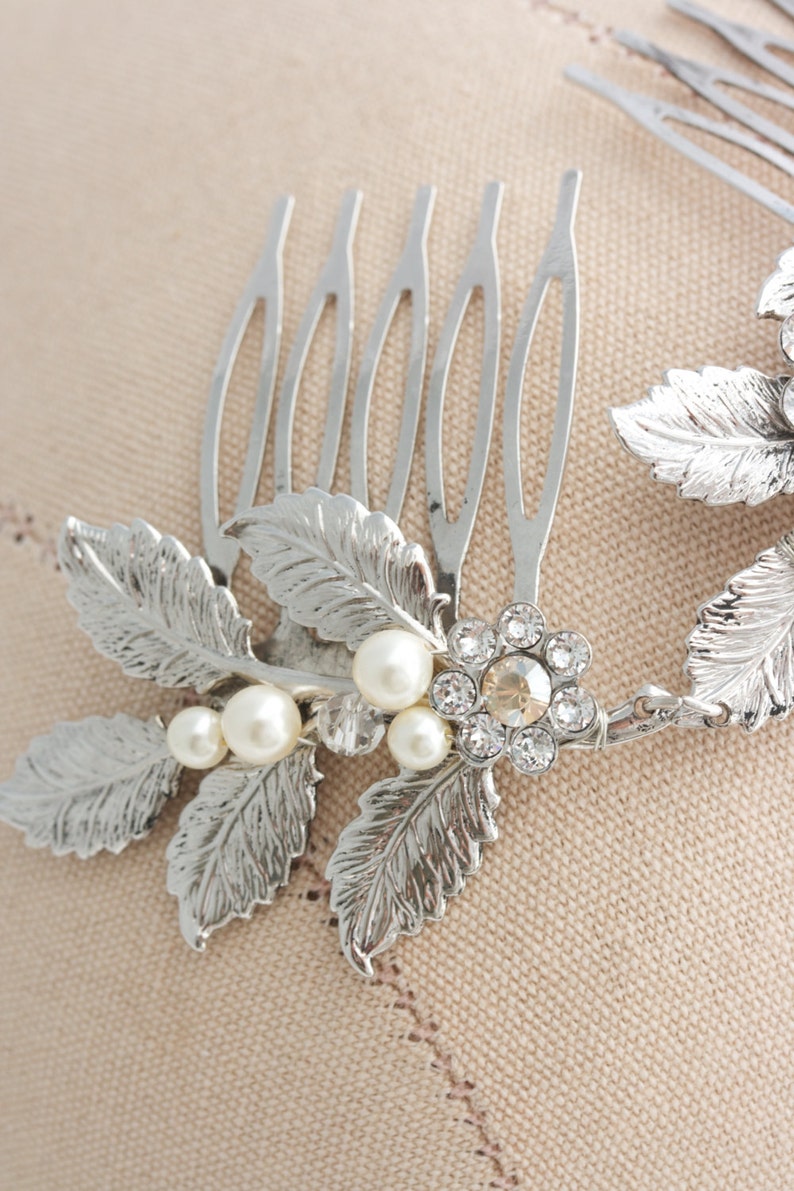 Antique Silver Wedding Hair Accessory Leaf Hair Vine Headpiece Bridal Hair Comb Bridal Hair Accessory Vintage Rustic Weddings STACEY