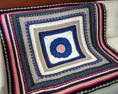 Crocheted Granny Square Blanket. Wool. Afghan.