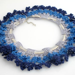 Blue Ruffle Collar Necklace. Organic. Crochet. image 3