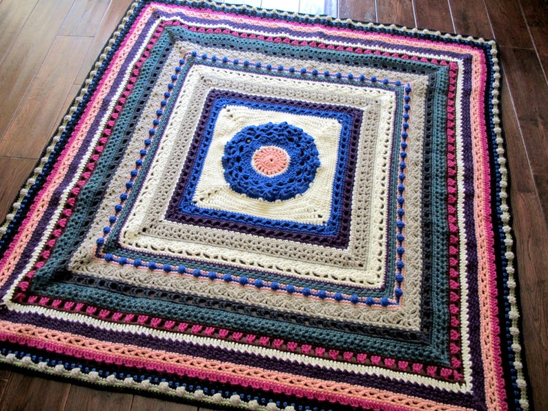 Crocheted Granny Square Blanket. Wool. Afghan. image 3