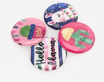 Enamel Epoxy Foil Stickers. Clear Stickers. Llama. Hello Llama. Boho Cactus. Cactus. Round.