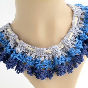 Blue Ruffle Collar Necklace. Organic. Crochet. image 1