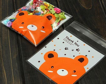 Self Adhesive Cello Bags. Gift. Plastic. Bear. Thank You. Orange Bear. Teddy Bear. Polka Dot.