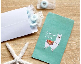 Llama Small Paper Envelopes. Llama Stickers. Lots of Love. Green. Money Envelopes. Cash Envelopes. Gift Card Envelopes.