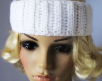 Crocheted Glitter White Headband. Wide. Hairband.