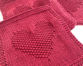 Knitted Cotton Dish Cloth. Wash Cloth. Bath Cloth. Natural. Dishcloth. Pomegranate. Red. Purple. Valentine's Day.