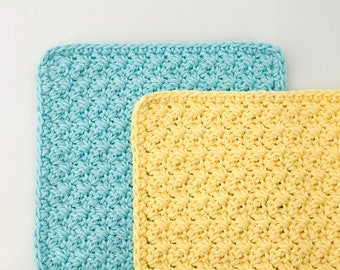 Crocheted Natural Cotton Dishcloths. Cotton Washcloths. Pastel Green. Pastel Yellow. Baby Green. Easter.