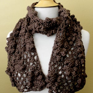 Crocheted Brown Lacy Scarf. Grape. Scarflette. image 1