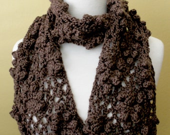 Crocheted Brown Lacy Scarf. Grape. Scarflette.