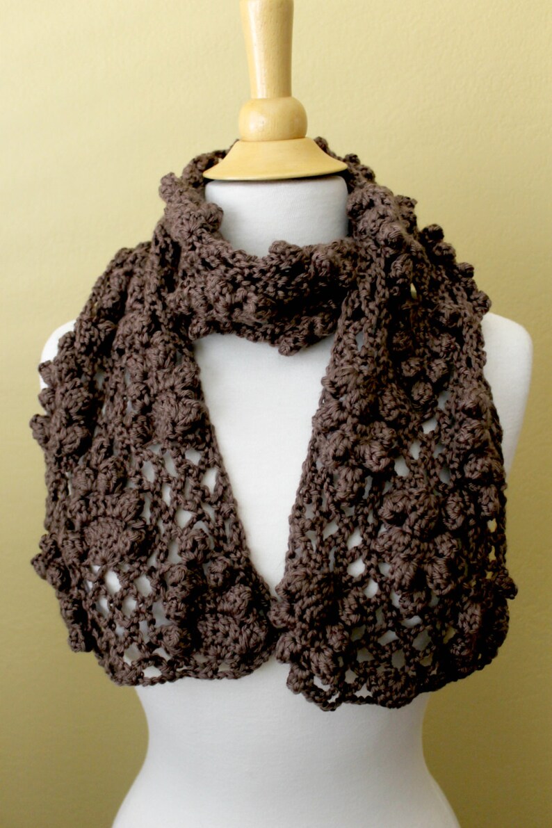 Crocheted Brown Lacy Scarf. Grape. Scarflette. image 1