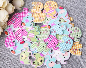 Natural Wooden Elephant Buttons. Scrapbooking. Craft. Sewing Buttons. Jewelry. Embellishment. 2 Holes.