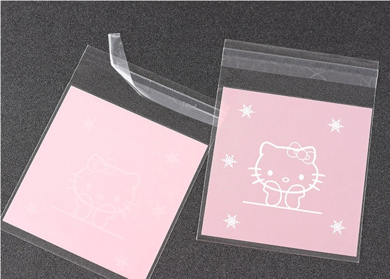 Heart. Self Adhesive Gift Bags Cookie Hello Kitty Bear Plastic Cat Candy Pink