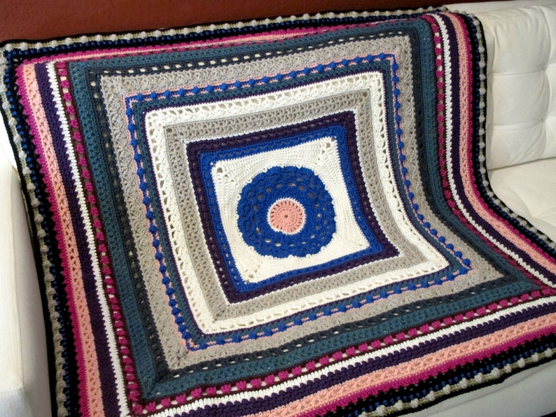 Crocheted Granny Square Blanket. Wool. Afghan. image 1