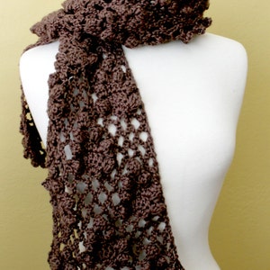 Crocheted Brown Lacy Scarf. Grape. Scarflette. image 2