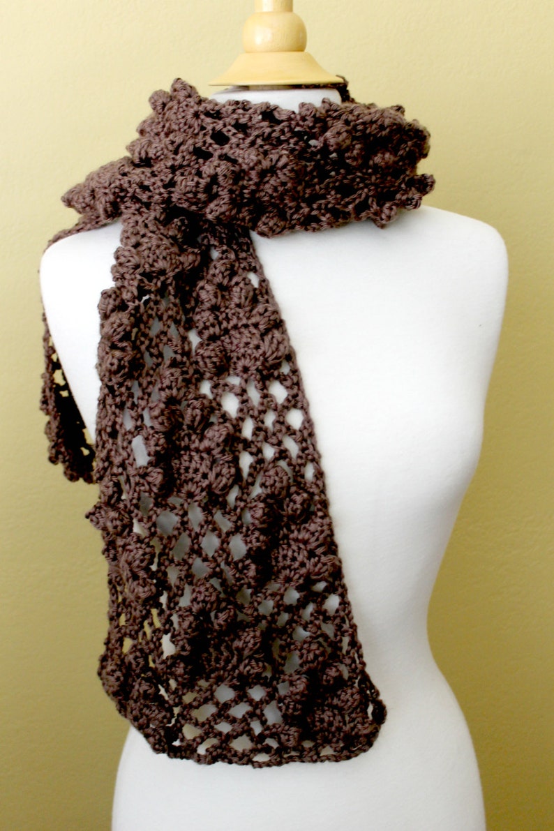 Crocheted Brown Lacy Scarf. Grape. Scarflette. image 2