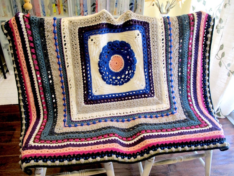 Crocheted Granny Square Blanket. Wool. Afghan. image 5