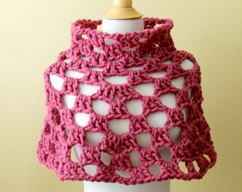 Crocheted Chunky Red Capelet. Poncho. Cowl.