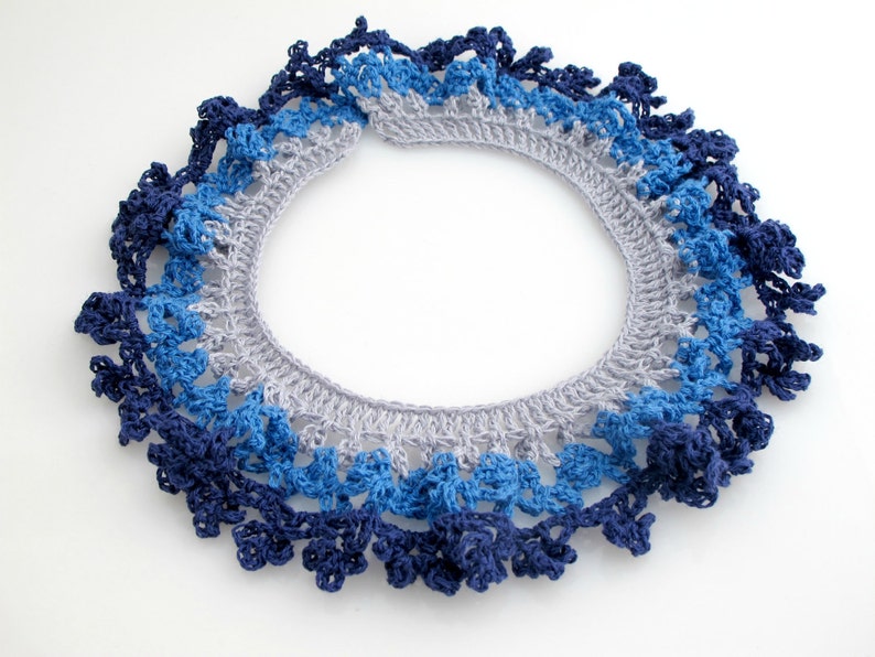 Blue Ruffle Collar Necklace. Organic. Crochet. image 4