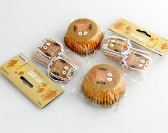 Cupcake Cups and Picks. Owl. Thanksgiving.