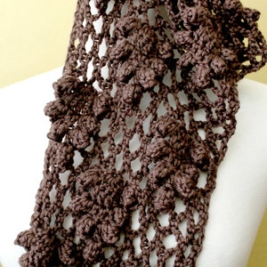 Crocheted Brown Lacy Scarf. Grape. Scarflette. image 3